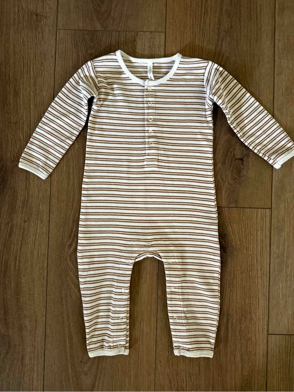 Quincy Mae Neutral Stripe Long-Sleeve Baby One-Piece Romper